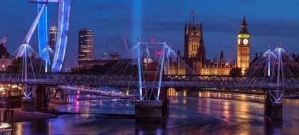 Picture of NIGHT VIEW OF THE LONDON EYE, GOLDEN JUBILEE BRIDGE AND WESTMINSTER, LONDON, UK