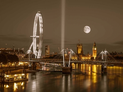 Picture of NIGHT VIEW OF THE LONDON EYE, GOLDEN JUBILEE BRIDGE AND WESTMINSTER, LONDON, UK