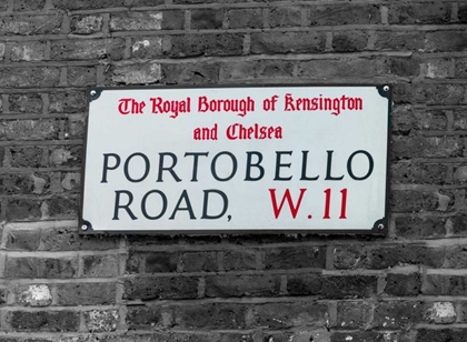 Picture of PORTOBELLO ROAD SIGN BOARD ON A BRICK WALL, LONDON, UK
