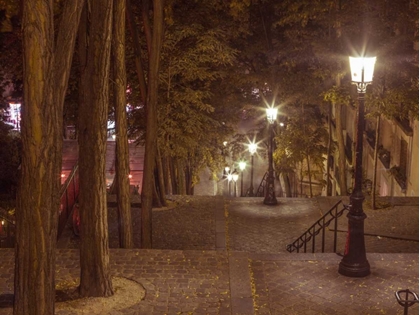 Picture of STREET LIGHTS ON STEEP STAIRS IN CITY OF MONTMARTRE, PARIS