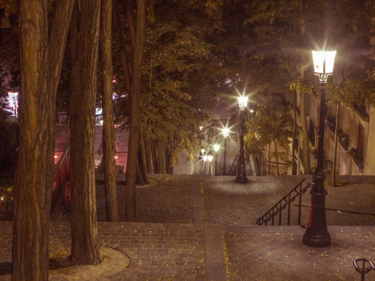 Picture of STREET LIGHTS ON STEEP STAIRS IN CITY OF MONTMARTRE, PARIS