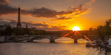 Picture of VIEW OF THE EIFFEL TOWER WITH A BRIDGE IN THE FOREGROUND DURING SUNSET, PARIS, FRANCE