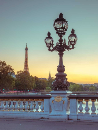 Picture of STREET LIGHT ON A BRIDGE WITH EIFFEL TOWER IN BAKCGROUND, PARIS, FRANCE