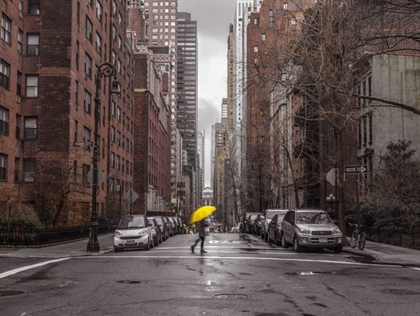 Picture of TOURIST WITH YELLOW UMBRELLA ON STREET OF MANHATTAN, NEW YORK