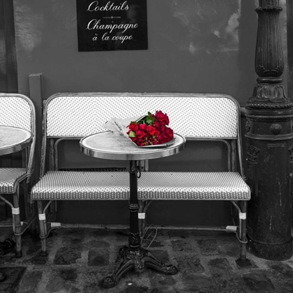 Picture of BUNCH OF FLOWERS ON SIDEWALK CAFE TABLE, PARIS, FRANCE