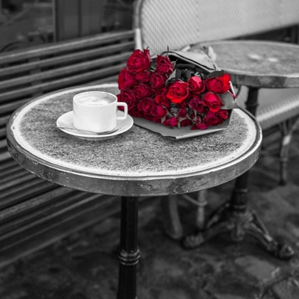 Picture of BUNCH OF FLOWERS ON SIDEWALK CAFE TABLE, PARIS, FRANCE