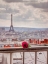 Picture of ROSE ON BALCONY RAILING WITH EIFFEL TOWER IN BACKGROUND, PARIS, FRANCE