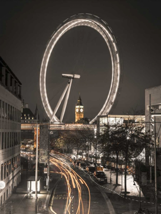 Picture of NIGHT SHOT OF LONDON STREET WITH MILLENNIUM WHEEL IN BACKGROUND