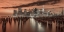 Picture of MANHATTAN SKYLINE WITH ROWS OF GROYNES IN FOREGROUND, NEW YORK