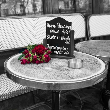 Picture of BUNCH OF FLOWERS ON SIDEWALK CAFE TABLE, PARIS, FRANCE