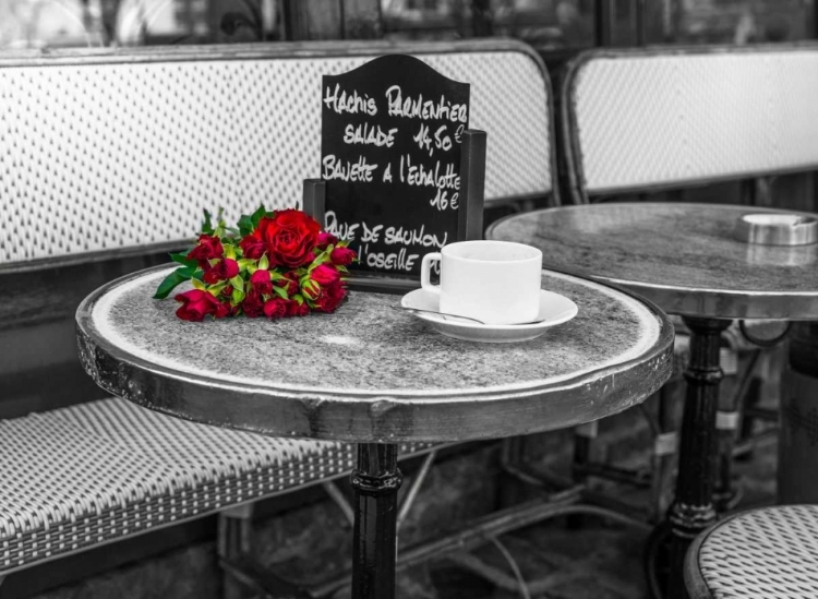 Picture of BUNCH OF FLOWERS ON SIDEWALK CAFE TABLE, PARIS, FRANCE