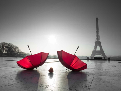 Picture of TWO UMBRELLAS NEXT TO THE EIFFEL TOWER