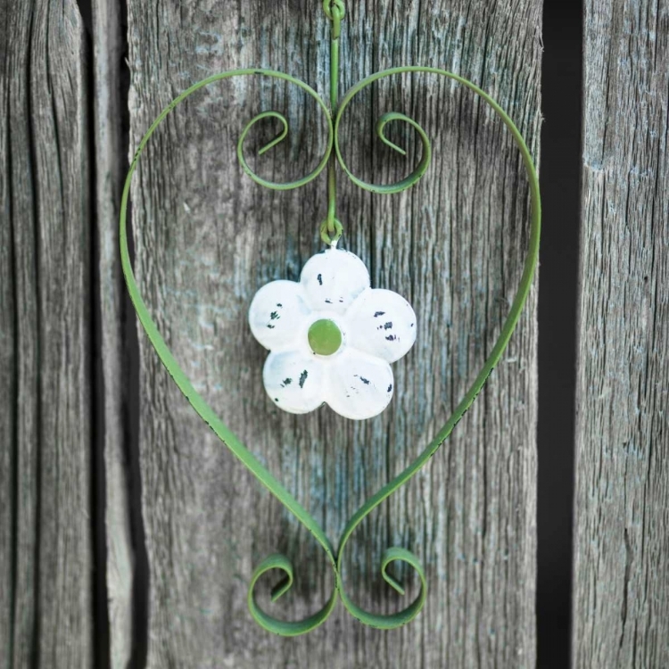 Picture of HEART SHAPE WITH FLOWER ON WOODEN BACKGROUND