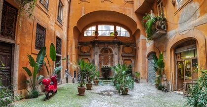 Picture of OLD FASHIONED HOUSE WITH POTTED PLANTS AND SCOOTER, ROME, ITALY