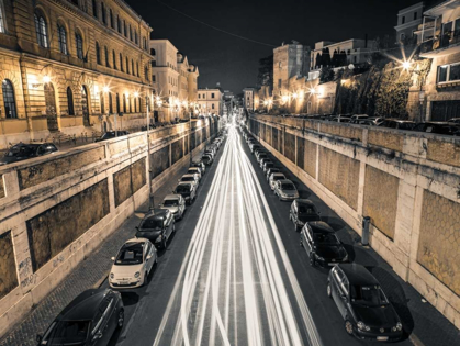 Picture of STRIP LIGHTS ON ROAD, ROME, ITALY