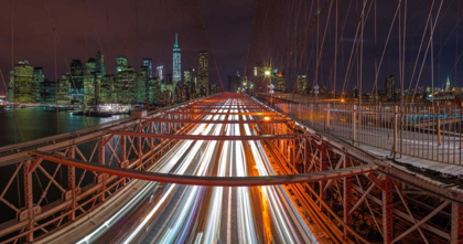 Picture of EVENING VIEW OF MANHATTAN SKYLINE FROM BROOKLYN BRIDGE