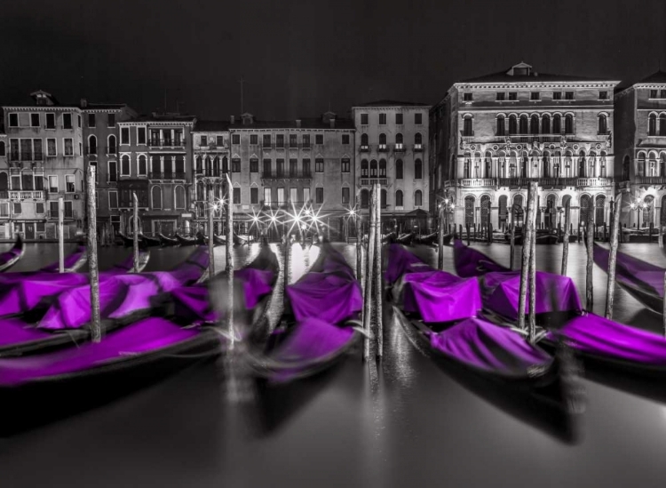 Picture of NIGHT SHOT OF GRAND CANAL WITH ILLUMINATED BUILDINGS AND GONDOLAS, VENICE, ITALY