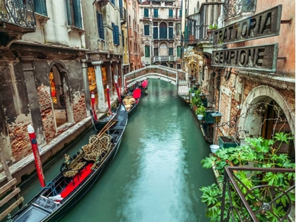 Picture of GONDOLA IN NARROW CANAL THROUGH OLD BUILDINGS, VENICE, ITALY
