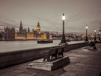 Picture of BENCHS BY THE WALKWAY NEXT TO RIVER THAMES, LONDON, UK