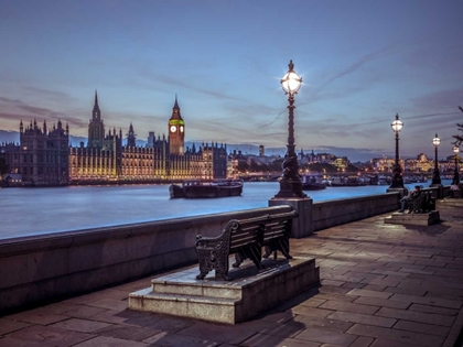 Picture of BENCHS BY THE WALKWAY NEXT TO RIVER THAMES, LONDON, UK