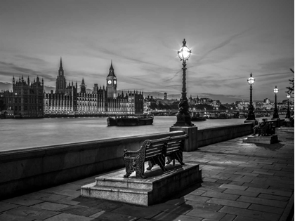 Picture of BENCHS BY THE WALKWAY NEXT TO RIVER THAMES, LONDON, UK
