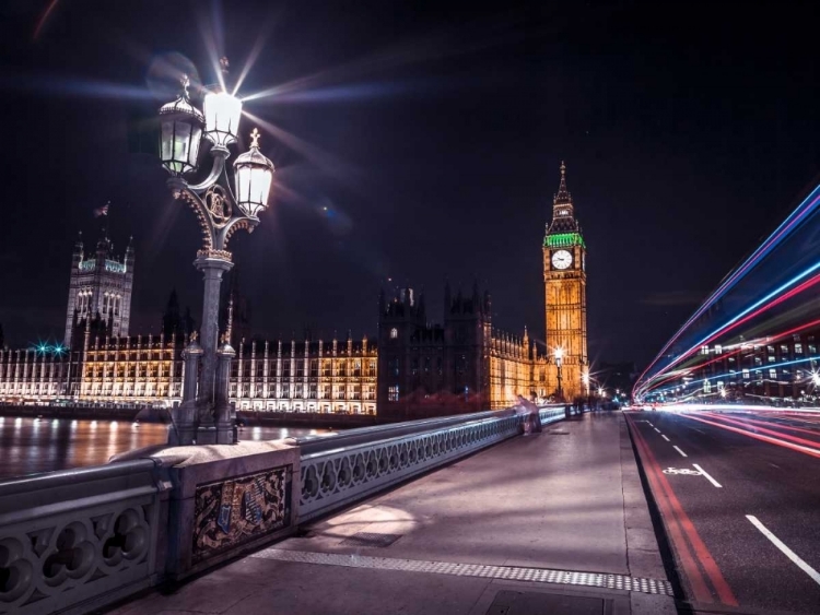 Picture of WESTMINSTER BRIDGE ON RIVER THAMES WITH STRIP LIGHTS, LONDON, UK