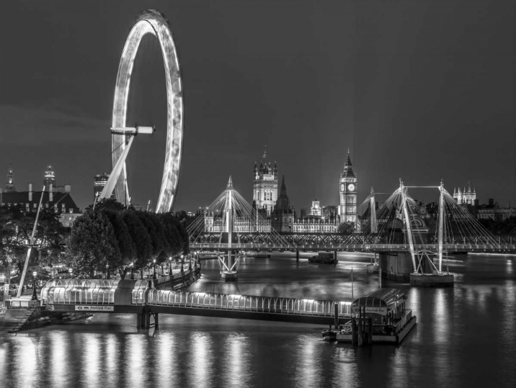 Picture of NIGHT SHOT OF RIVER THAMES WITH LONDON EYE, LONDON, UK