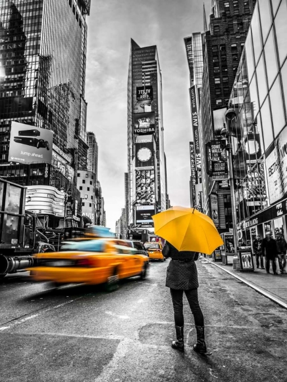 Picture of MAN WITH YELLOW UMBRELLA AT TIMES SQUARE, NEW YORK