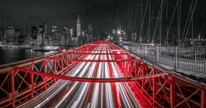 Picture of EVENING VIEW OF MANHATTAN SKYLINE FROM BROOKLYN BRIDGE