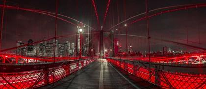 Picture of EVENING VIEW OF MANHATTAN SKYLINE FROM BROOKLYN BRIDGE