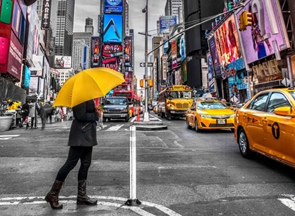 Picture of MAN WITH YELLOW UMBRELLA AT TIMES SQUARE, NEW YORK