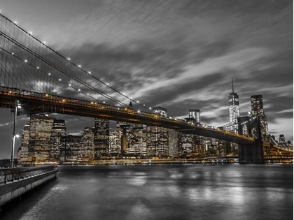 Picture of BROOKLYN BRIDGE AND LOWER MANHATTAN SKYLINE AT DUSK, NEW YORK