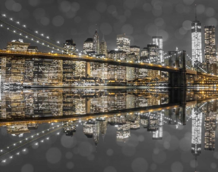 Picture of BROOKLYN BRIDGE AND LOWER MANHATTAN SKYLINE AT DUSK, NEW YORK