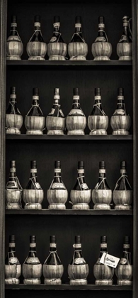 Picture of OLD WINE BOTTLES ON WOODEN SHELF