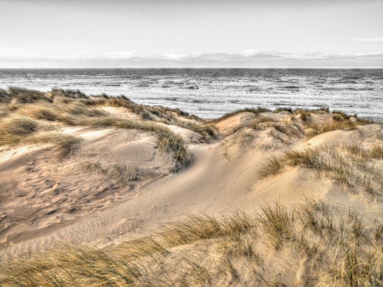 Picture of TRANQUIL BEACH WITH GRASS, BLACKPOOL, UK