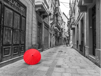 Picture of RED UMBRELLA ON NARROW STREET OF BIRGU, MALTA