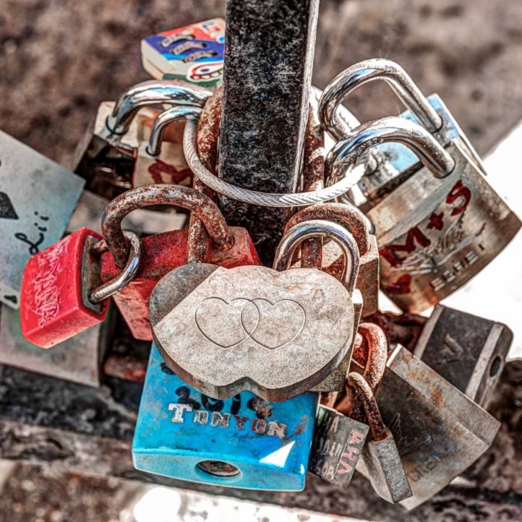 Picture of LOVE PADLOCKS ON BRIDGE RAILING, ST JULIANS, MALTA