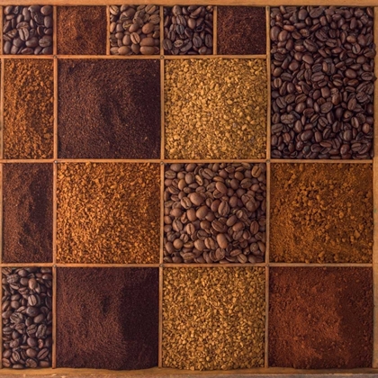 Picture of VARIETY OF COFFEE BEANS IN A WOODEN BOX