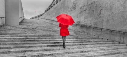 Picture of TOURIST WITH RED UMBRELLA, MALTA