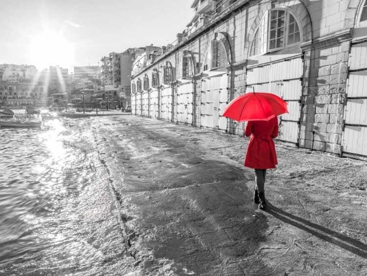 Picture of TOURIST WITH RED UMBRELLA, MALTA