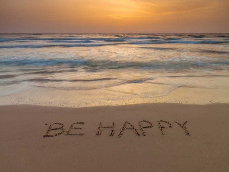 Picture of SAND WRITING - WORD BE HAPPY WRITTEN ON BEACH