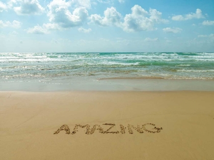 Picture of WORD AMAZING WRITTEN IN SAND ON THE BEACH