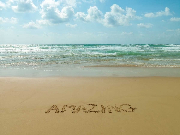 Picture of WORD AMAZING WRITTEN IN SAND ON THE BEACH