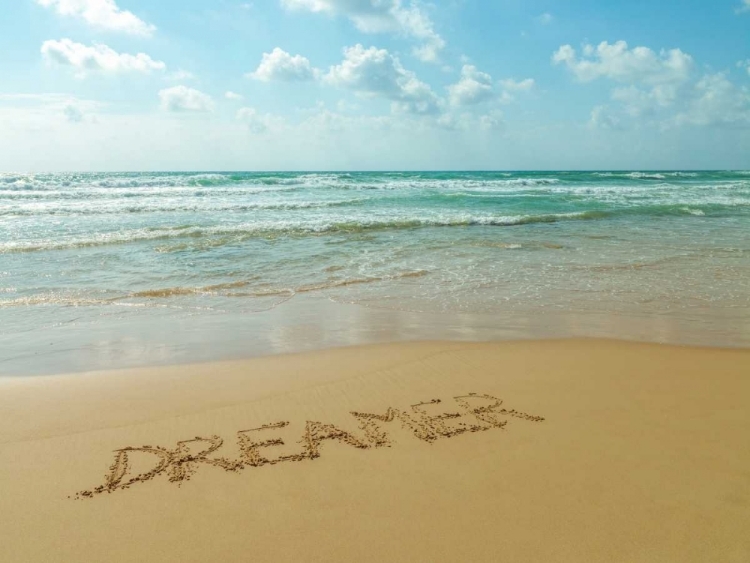 Picture of WORD DREAMER WRITTEN IN SAND ON THE BEACH