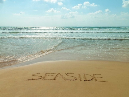 Picture of WORD SEASIDE WRITTEN IN SAND ON THE BEACH