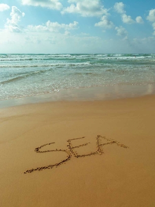 Picture of WORD SEA WRITTEN IN SAND ON THE BEACH