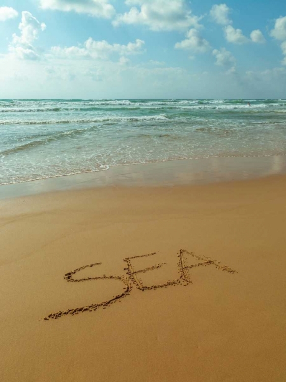 Picture of WORD SEA WRITTEN IN SAND ON THE BEACH