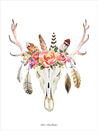 Picture of BOHO FLORAL FEATHER SKULL