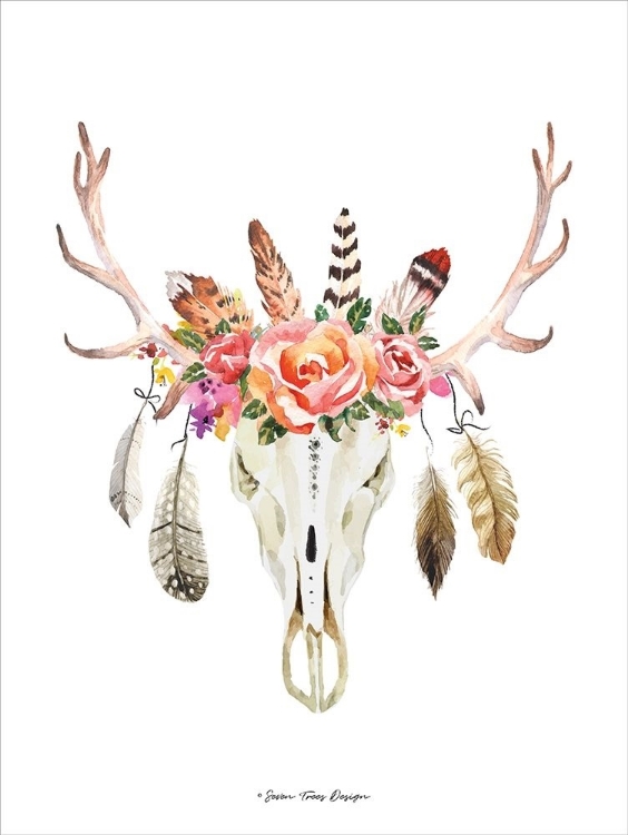 Picture of BOHO FLORAL FEATHER SKULL