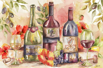 Picture of WATERCOLOR WINE AND POPPIES LANDSCAPE